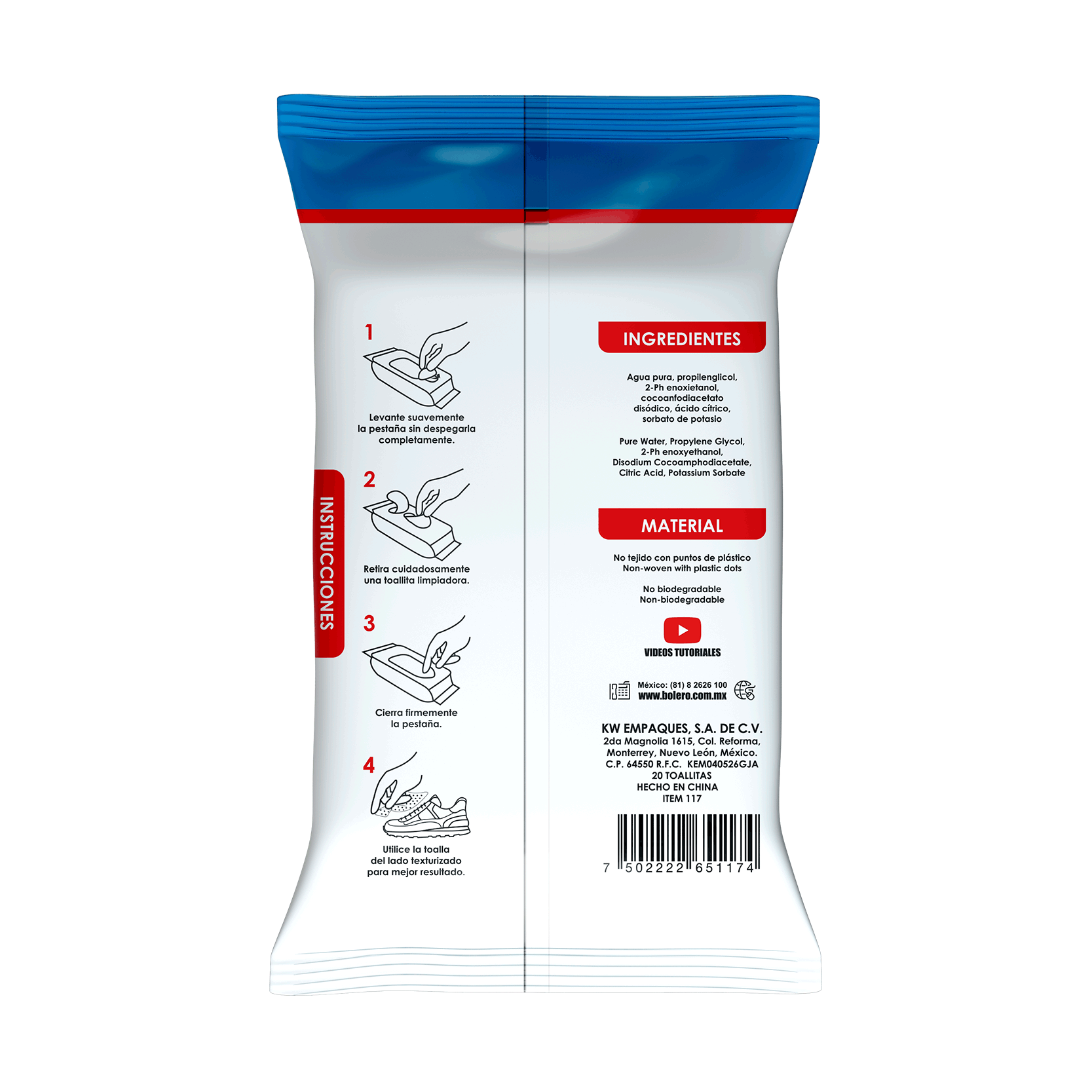 Toallitas limpiadoras para tenis marca Bolero